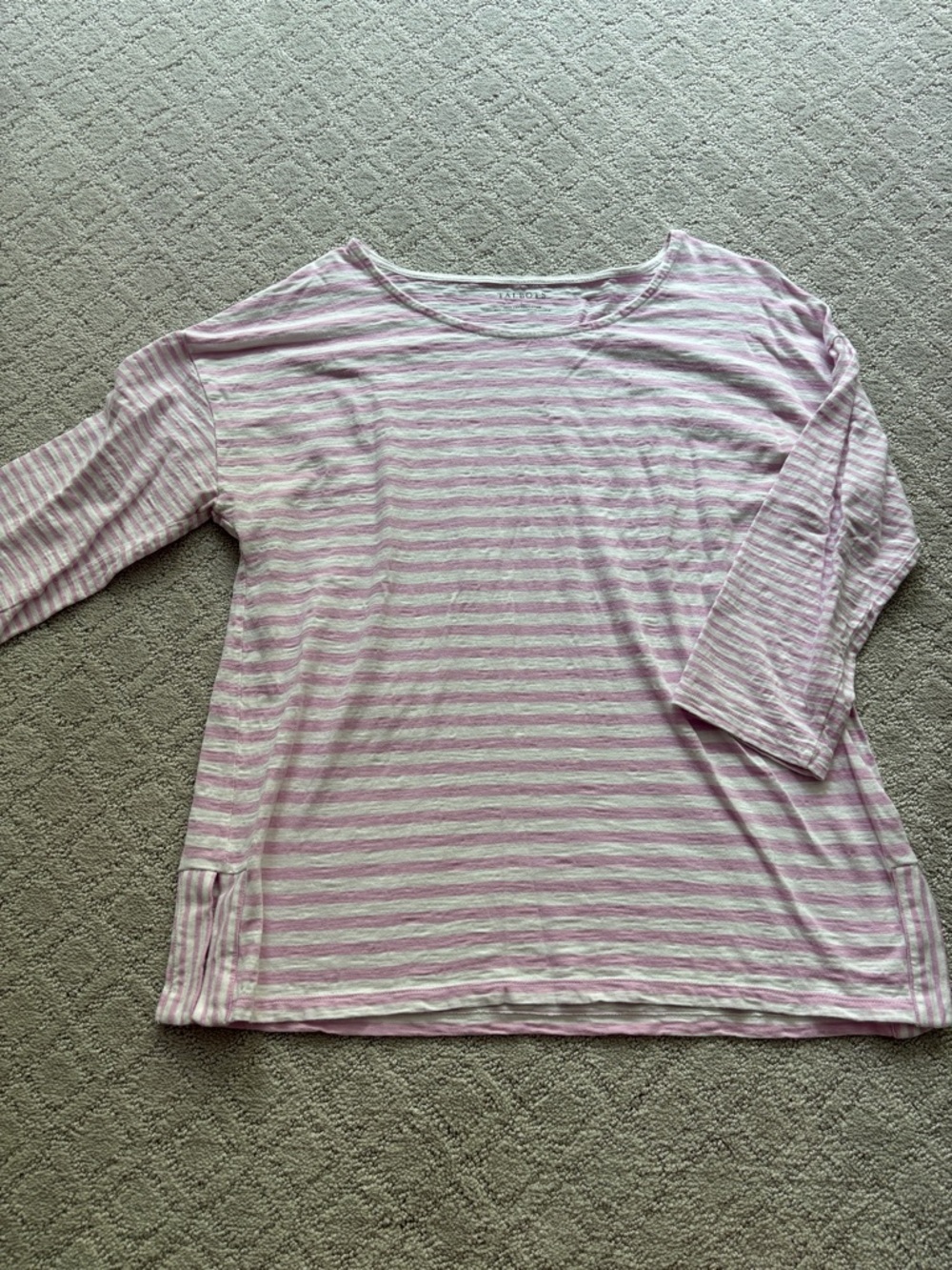 Talbots White and Light Pink Breton Striped Cotton Tee
